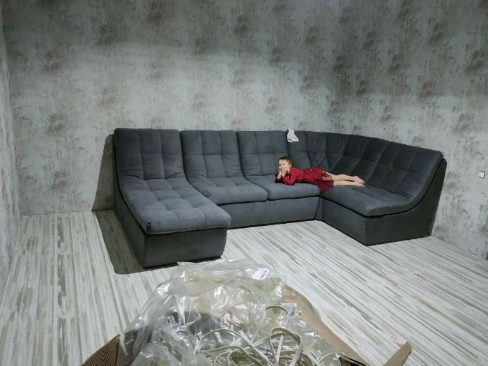 Фотография покупателя товара П-образный модульный диван «Барселона», механизм венеция, велюр, цвет серый - Фото 1