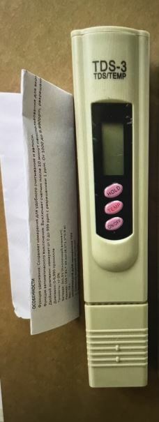 Фотография покупателя товара Тестер качества воды, солемер "TDS-3", с термометром, диапазон: 0-9999 ppm, 2 LR44 - Фото 1