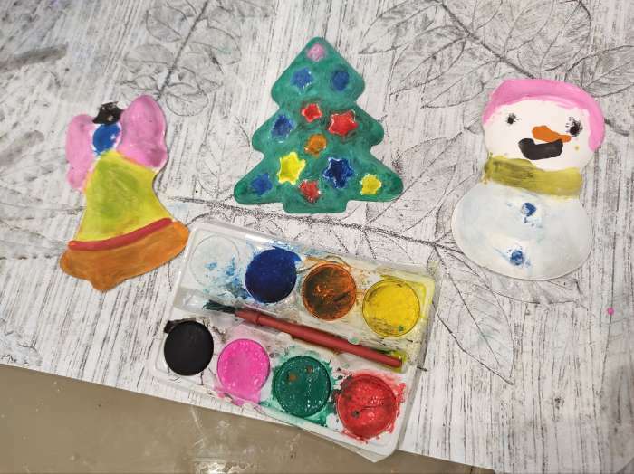 Фотография покупателя товара Набор для творчества «Новогодние игрушки из гипса» (колокольчик+ёлочка+снеговик)