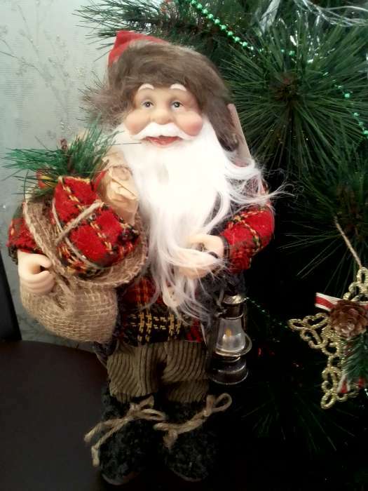 Фотография покупателя товара Дед Мороз "В клетчатой шубке, с фонариком и мешком" 30 см - Фото 2