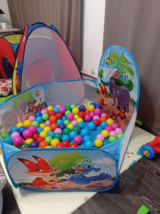 Фотография покупателя товара Палатка детская игровая - сухой бассейн для шариков «Зверята» без шаров - Фото 2