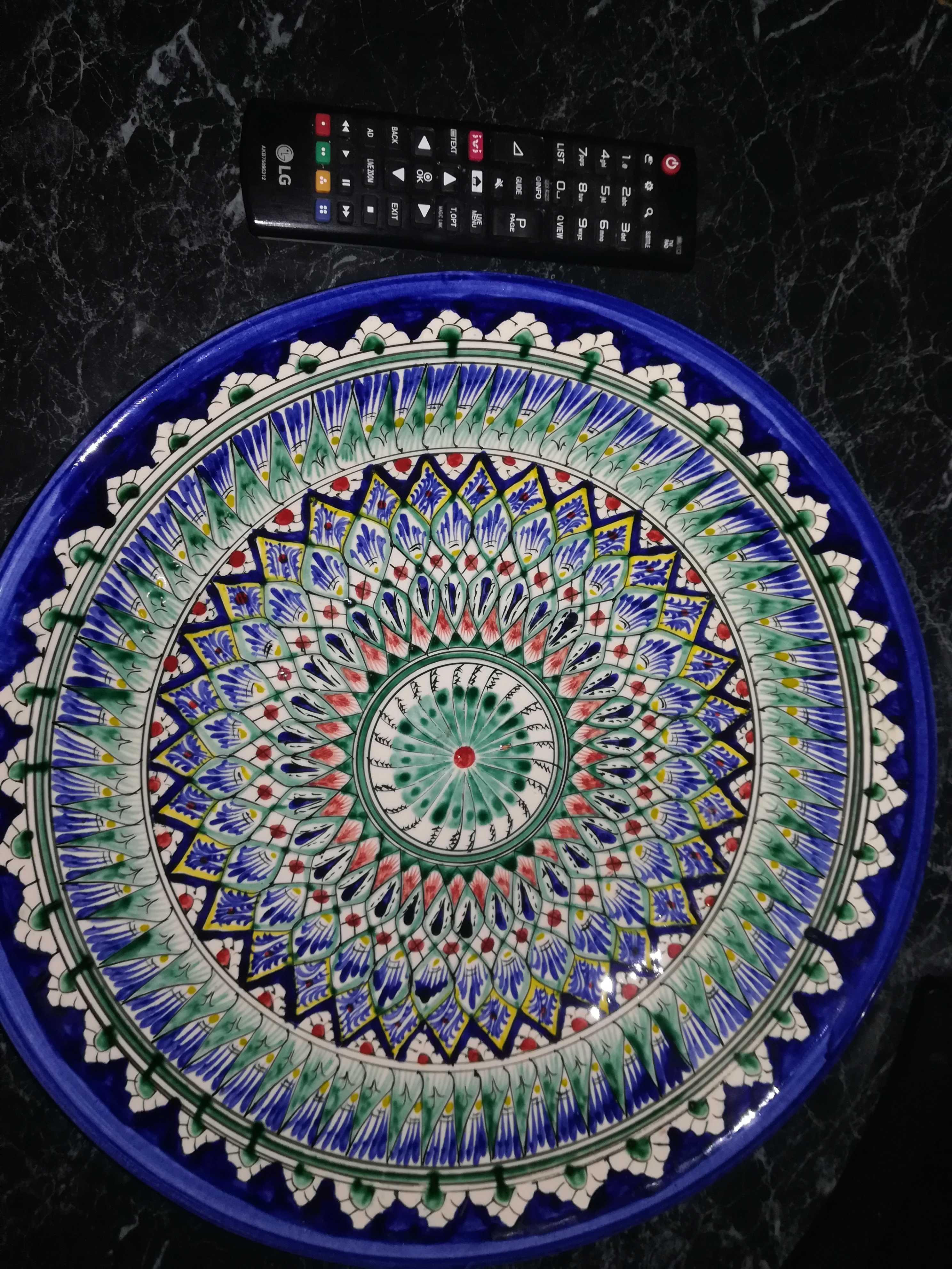 Фотография покупателя товара Ляган Риштанская Керамика "Узоры", 33 см, синий, глубокий - Фото 1