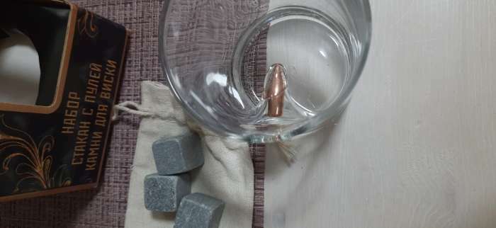 Фотография покупателя товара Набор стакан и камни для виски "Виски" с пулей, 3 камня в мешочке, 250 мл - Фото 1