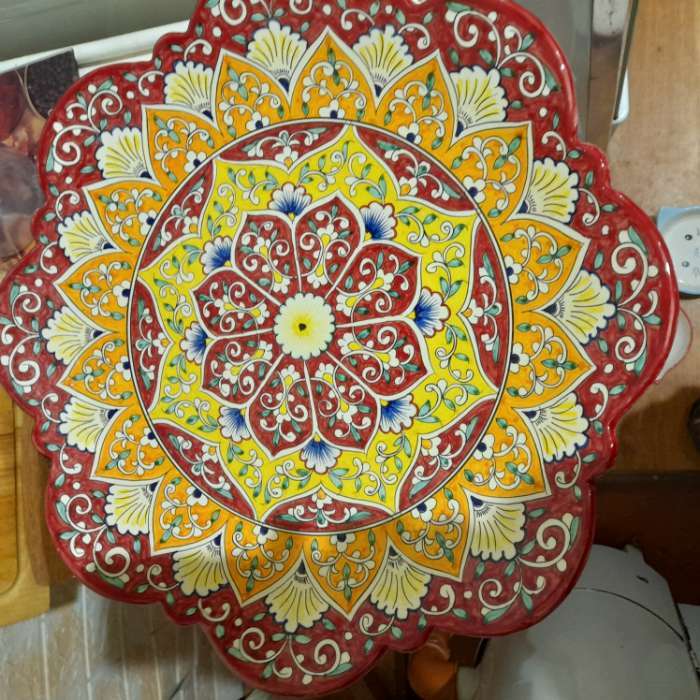 Фотография покупателя товара Ляган Риштанская Керамика "Цветы", 40 см, красный микс, рифлённый - Фото 1