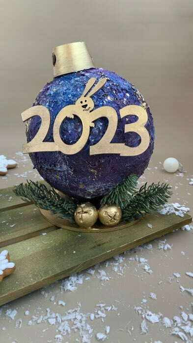 Фотография покупателя товара Топпер деревянный "Символ года 2023", золотой, "Заяц за цифрой" - Фото 1