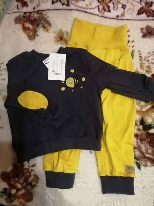 Фотография покупателя товара Костюм детский (свитшот, брюки) MINAKU, цвет графитовый/жёлтый, рост 86-92 см
