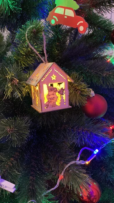 Фотография покупателя товара Ёлочная игрушка «Домик с Дедом Морозом и ёлкой», от батареек, свечение тёплое белое - Фото 3