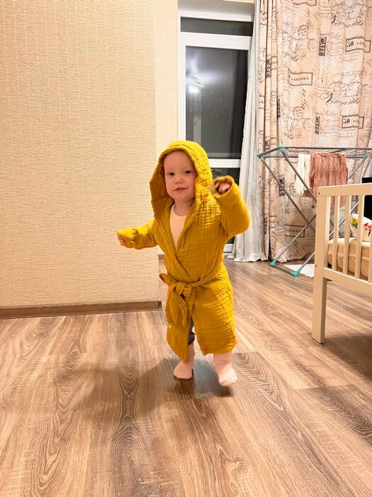 Фотография покупателя товара Халат детский муслиновый LoveLife (2 года, рост 92-98 см), цвет горчичный, 100% хлопок, 235 гр/м2 - Фото 1