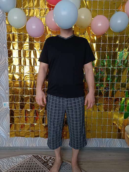 Фотография покупателя товара Комплект (футболка/шорты) мужской, цвет синий/клетка, размер 60 - Фото 2