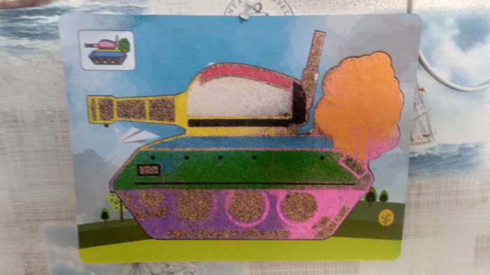 Фотография покупателя товара Фреска с цветным основанием «Танк» 9 цветов песка по 2 г - Фото 1