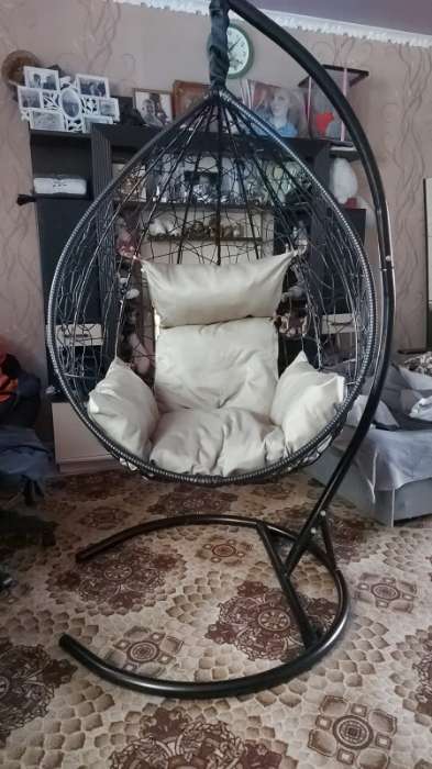 Фотография покупателя товара Подвесное кресло SEVILLA черное, бежевая подушка, стойка - Фото 3