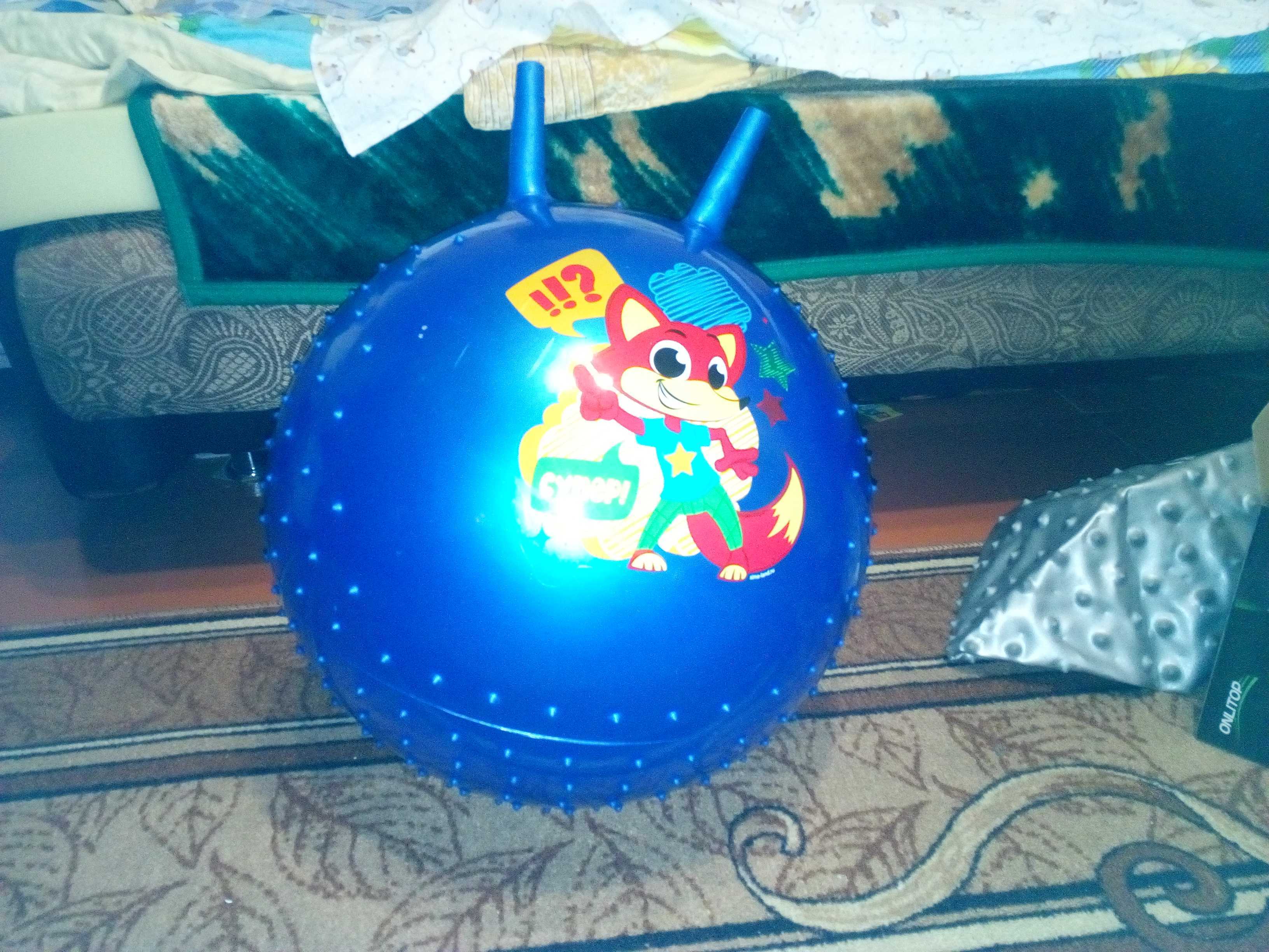 Фотография покупателя товара Мяч прыгун с рожками массажный "Лисенок" d=55 см, 420 гр, цвета микс - Фото 2