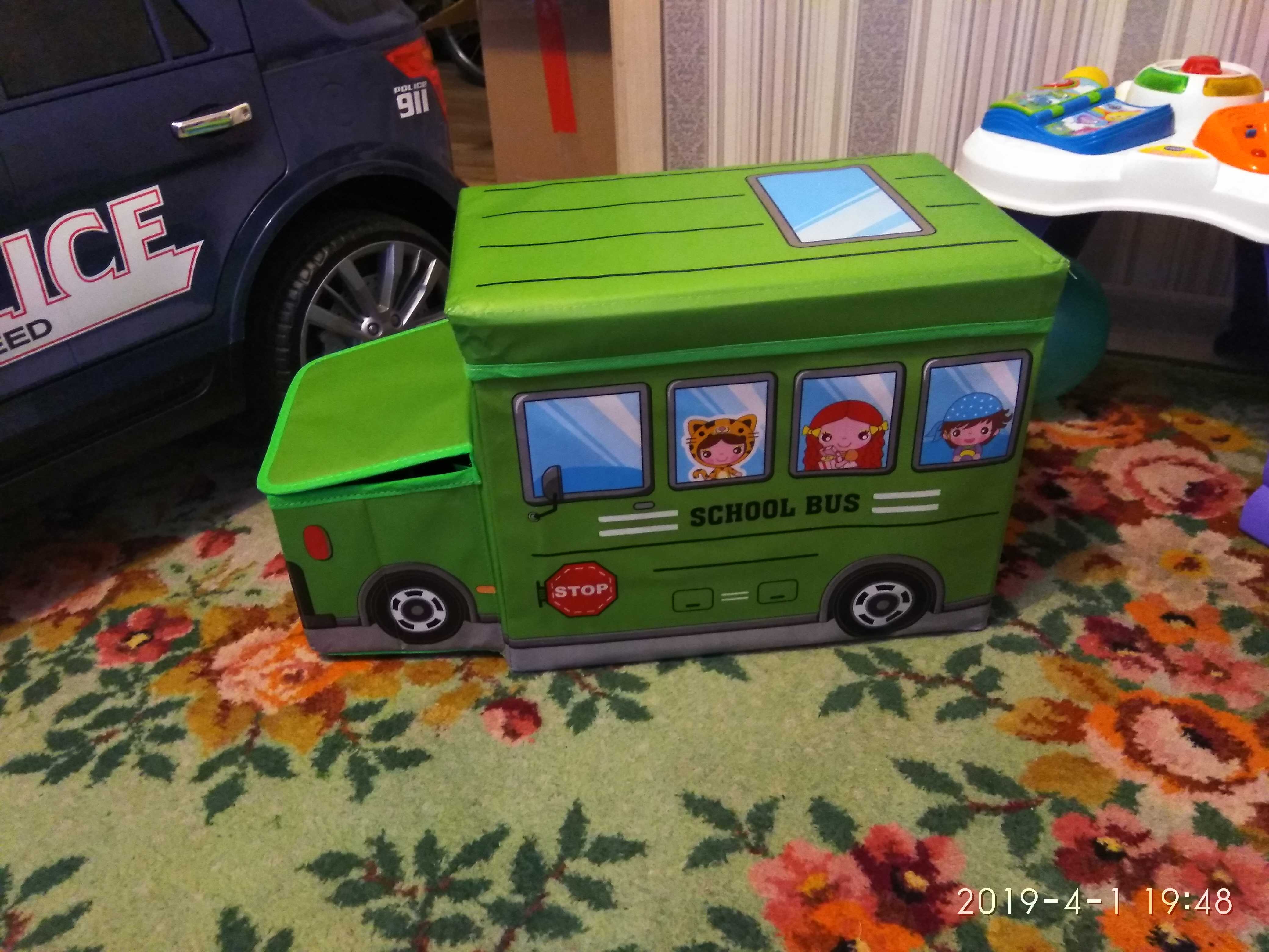 Фотография покупателя товара Короб стеллажный для хранения с крышкой Доляна «Школьный автобус», 55×26×32 см, 2 отделения, цвет зелёный - Фото 5