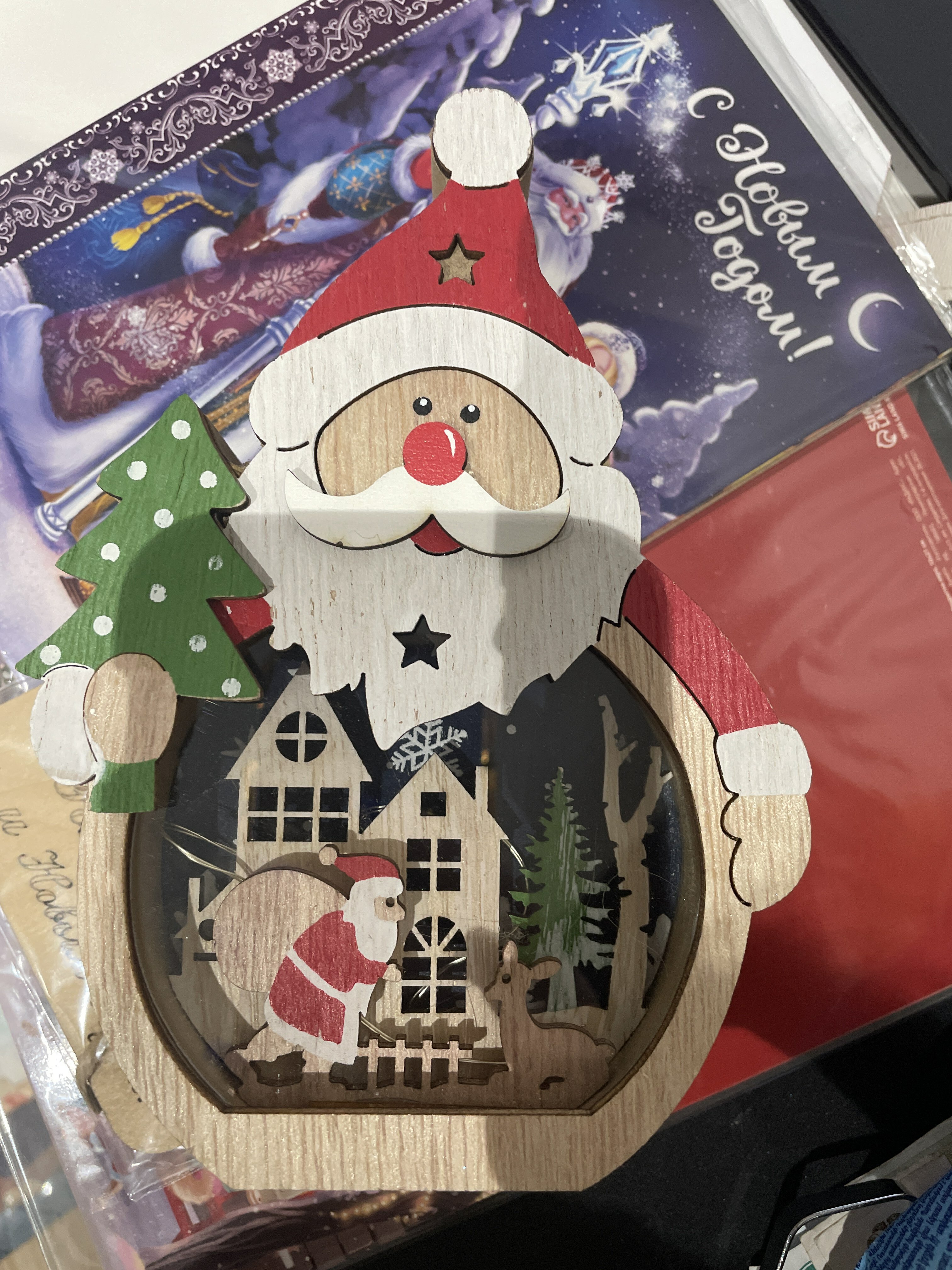 Фотография покупателя товара Декор с подсветкой «Дед Мороз и ёлка» - Фото 1