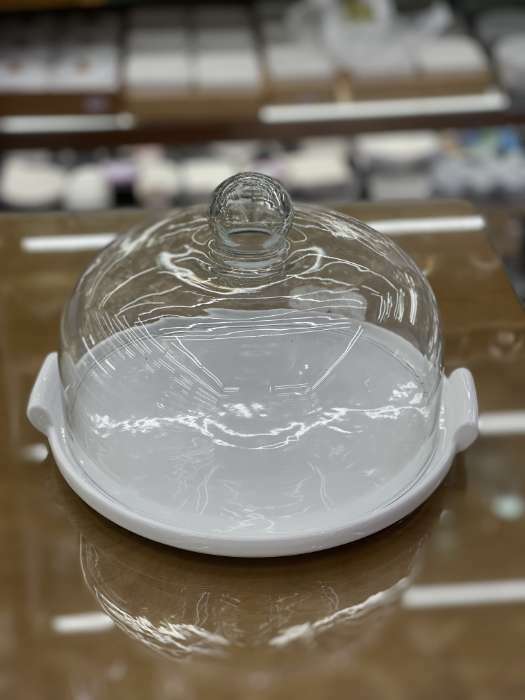 Фотография покупателя товара Блюдо керамическое с крышкой-клош для десертов Valencia, 31×28×19 см, цвет белый