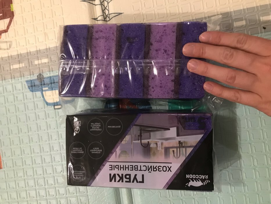Фотография покупателя товара Набор губок для мытья посуды Raccoon «Версаль», 5 шт, 9×6,5×3,5 см, крупнопористый поролон, цвет фиолетовый