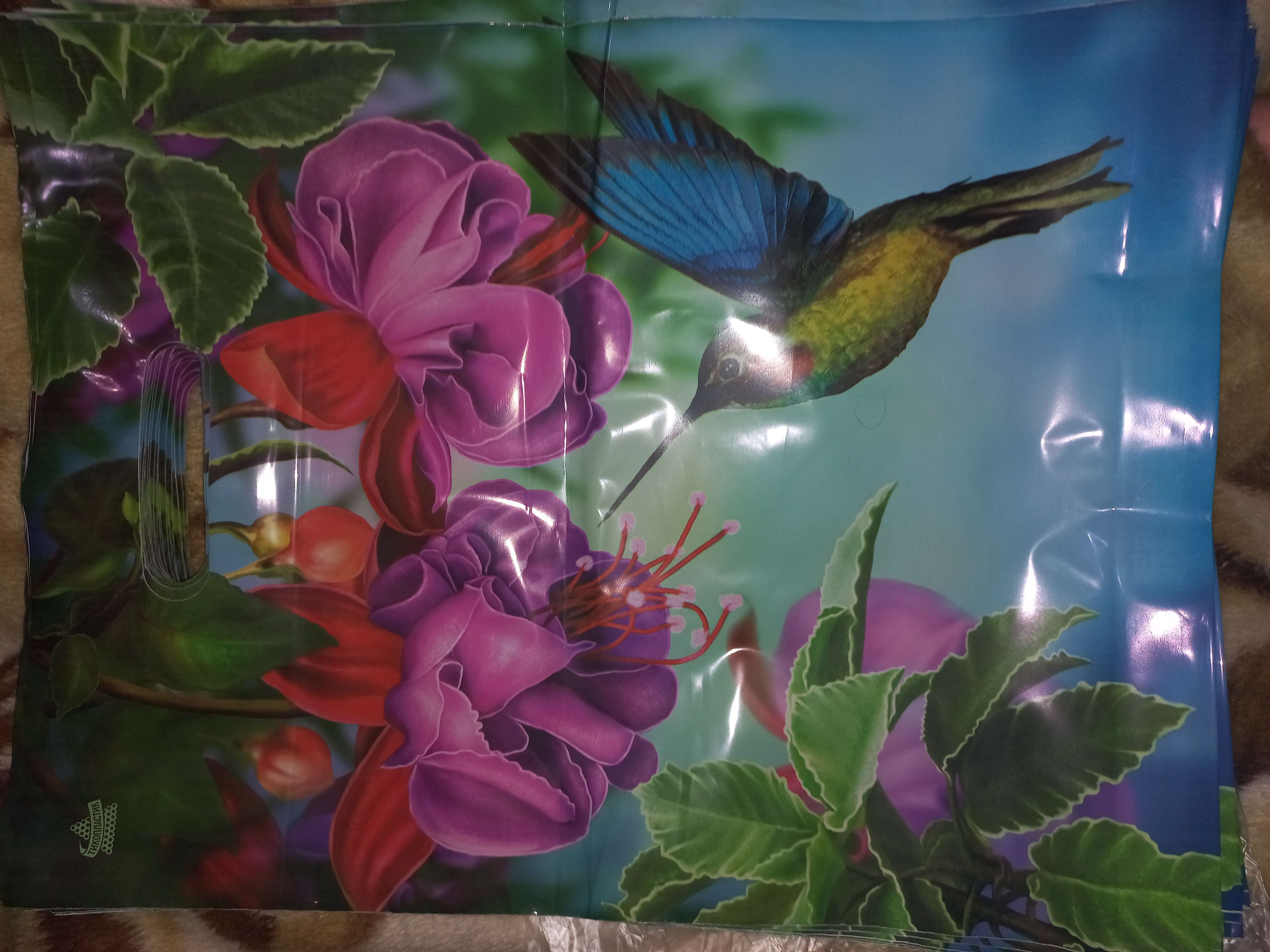 Фотография покупателя товара Пакет "Колибри в цветах", полиэтиленовый, с вырубной ручкой, 31 х 40 см, 60 мкм