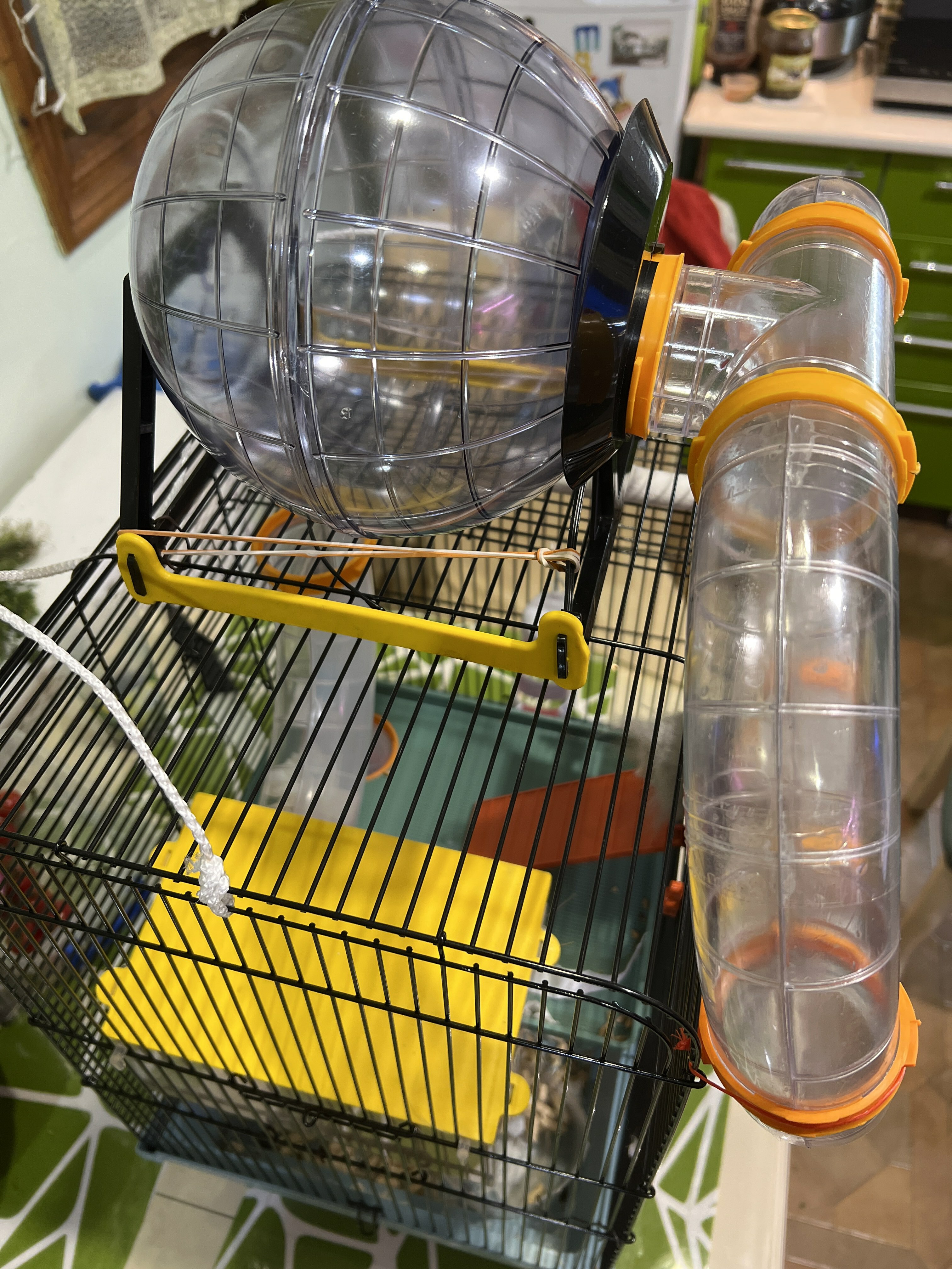 Фотография покупателя товара Клетка для грызунов трехярусная с лабиринтом и колесом, 39 x 29 х 64 см, микс цветов - Фото 2