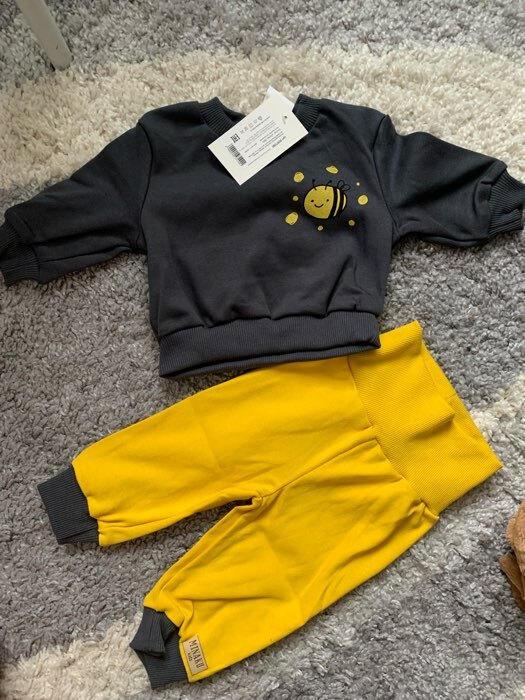 Фотография покупателя товара Костюм детский (свитшот, брюки) MINAKU, цвет графитовый/жёлтый, рост 74-80 см - Фото 2