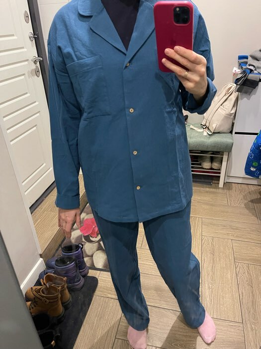Фотография покупателя товара Пижама женская (рубашка и брюки) KAFTAN "Basic" р.44-46, синий - Фото 2