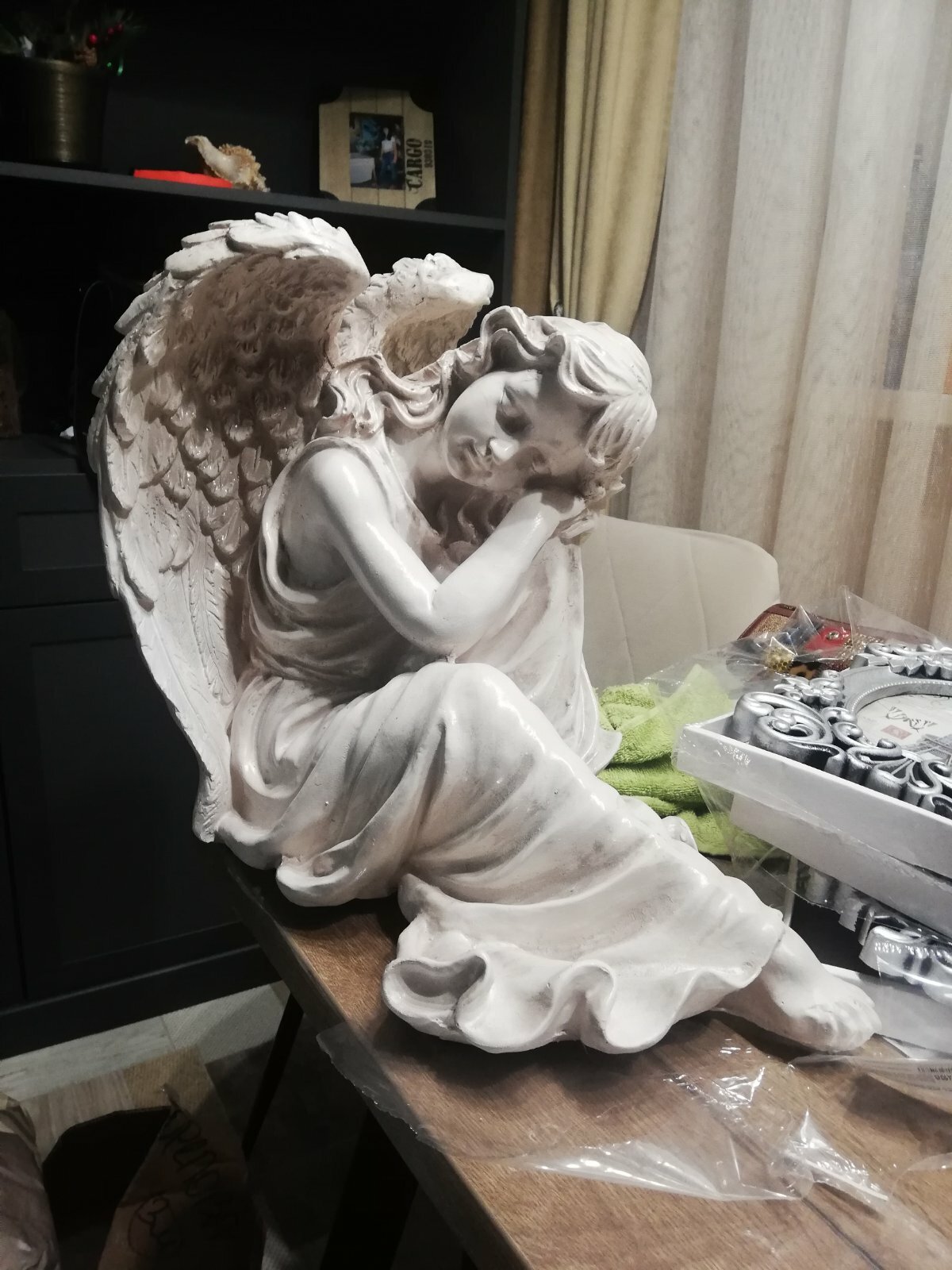 Фотография покупателя товара Фигура "Ангел девушка сидя" большая, состаренный 28х45х40см - Фото 2