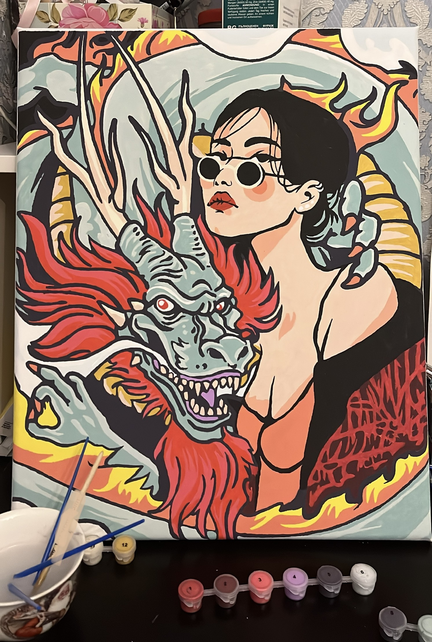 Фотография покупателя товара Картина по номерам на холсте с подрамником «Девушка с драконом», 40 х 50 см - Фото 2