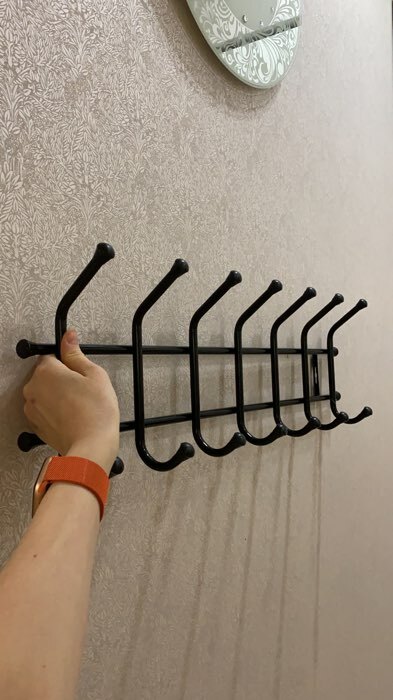 Фотография покупателя товара Вешалка настенная на 7 крючков, 69×21,5 см, цвет чёрный