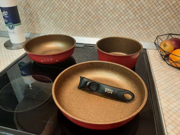 Фотография покупателя товара Набор сковородок Korea Wok, 26/22/18 см, съёмная ручка - Фото 3
