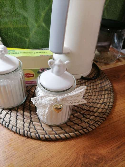 Фотография покупателя товара Банка стеклянная для сыпучих продуктов с керамической крышкой «Чайные беседы», 300 мл, 8×14 см, цвет крышки белый