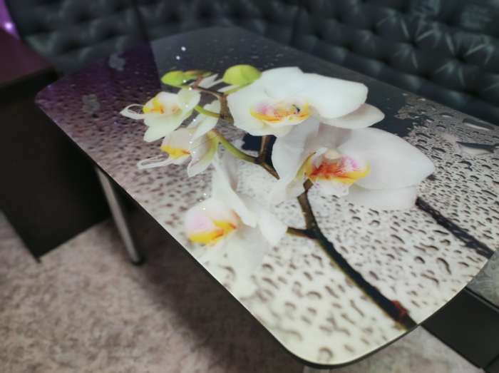 Фотография покупателя товара Стол раздвижной с фп Орхидея в воде, 1100/1500х700х777, стело/пояс белый/прямые ноги - Фото 50
