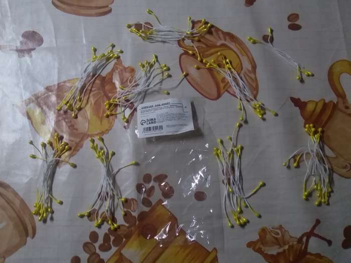Фотография покупателя товара Тычинки для искусственных цветов "Капельки тёмно-жёлтые" (набор 130 шт) длина 6 см - Фото 3