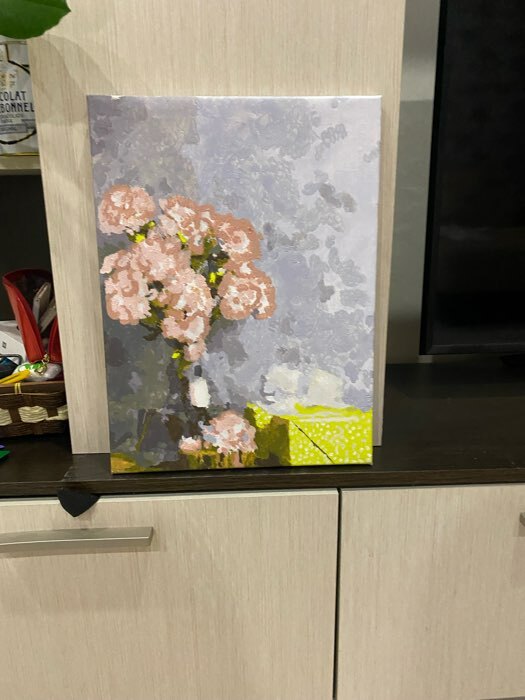 Фотография покупателя товара Картина по номерам на холсте с подрамником «Розовые цветы и подарок», 40х30 см - Фото 3