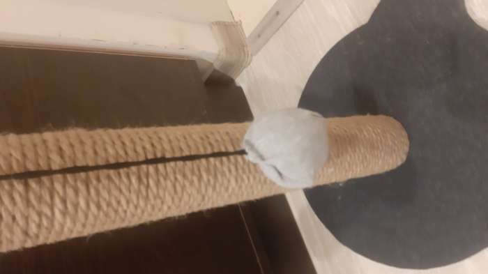 Фотография покупателя товара Когтеточка-столбик с основанием-кошечкой "Пижон", 32 х 31 х 47 см, рогожка, джут, серо-синий - Фото 4