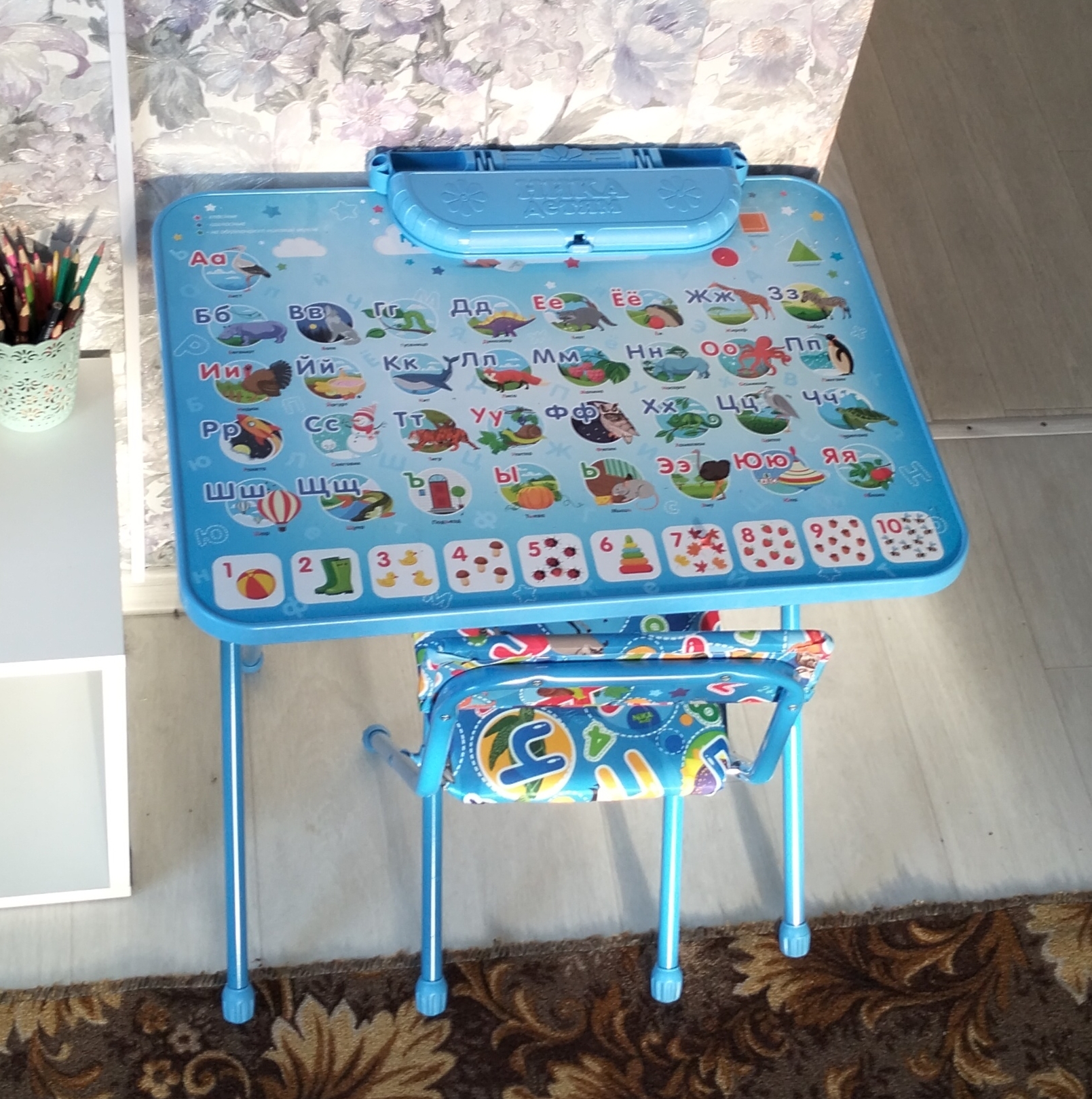 Фотография покупателя товара Комплект детской мебели «Познайка. Азбука» складной, цвета стула МИКС - Фото 4