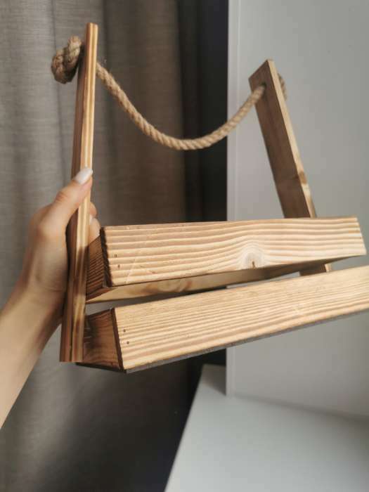 Фотография покупателя товара Кашпо деревянное 25.5×15×30 см "Аром", ручка канат, обожженный - Фото 5