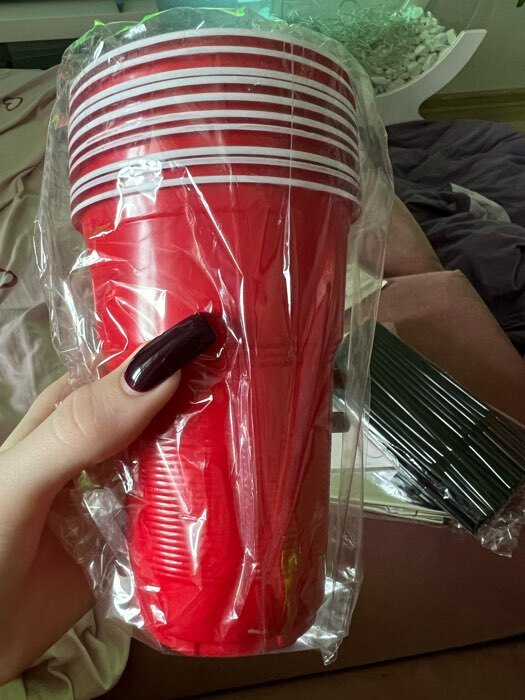 Фотография покупателя товара Стакан пластиковый одноразовый «Факел Экстра», 500 мл, цвет красно-белый - Фото 2