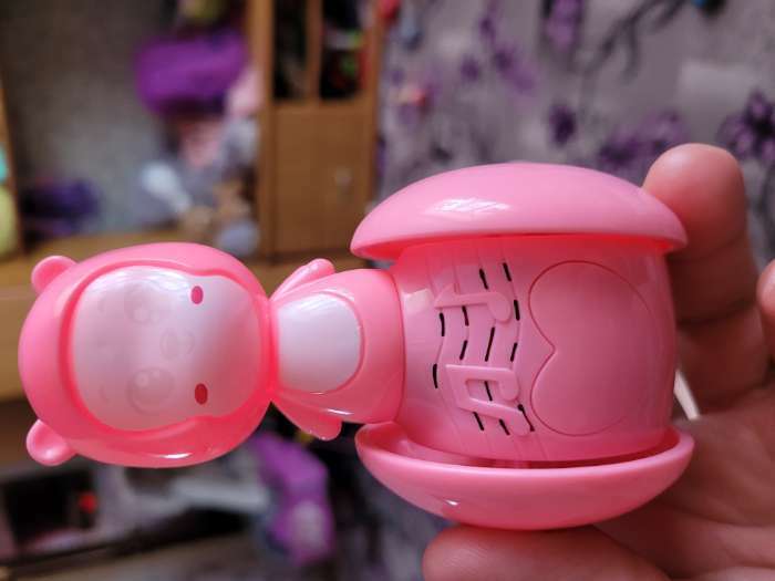 Фотография покупателя товара Развивающая игрушка музыкальная неваляшка «Мишка Роро», розовый