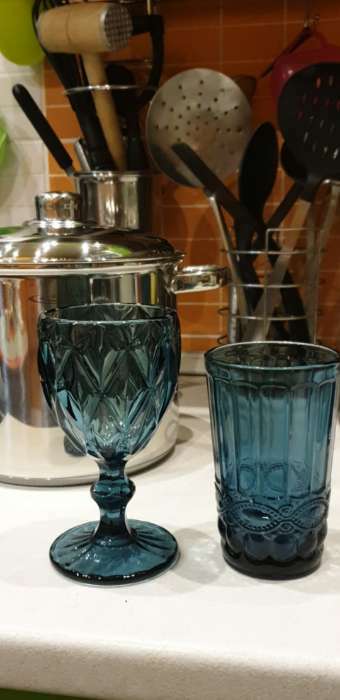 Фотография покупателя товара Набор стаканов стеклянных Magistro «Ла-Манш», 350 мл, 8×12,5 см, 6 шт, цвет синий