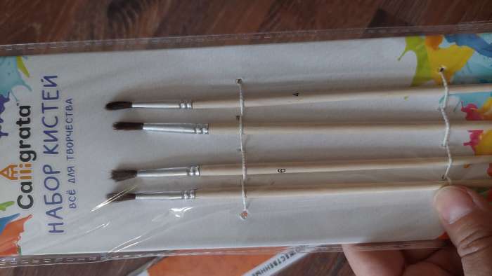 Фотография покупателя товара Набор кистей пони 4 штуки: № 2, 4, 6, 8, круглые, с деревянными ручками, в блистере - Фото 2