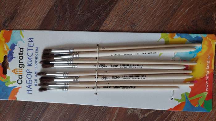 Фотография покупателя товара Набор кистей пони 4 штуки: № 2, 4, 6, 8, круглые, с деревянными ручками, в блистере - Фото 1