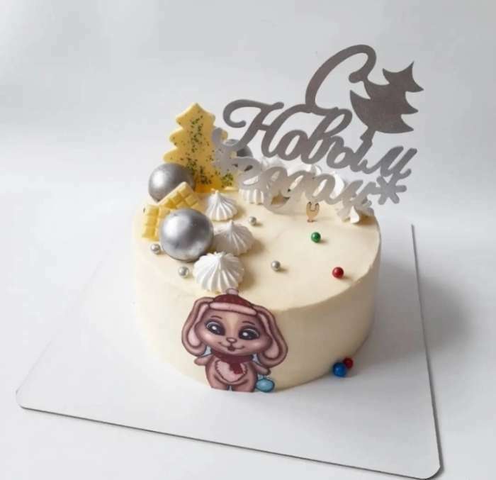 Фотография покупателя товара Новогодний топпер в торт «С новым годом», с ёлкой, цвет серебряный