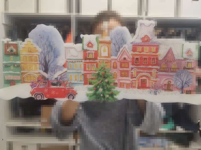 Фотография покупателя товара Наклейки на стекло «Новогодний городок», многоразовые, 20 × 34 см - Фото 1