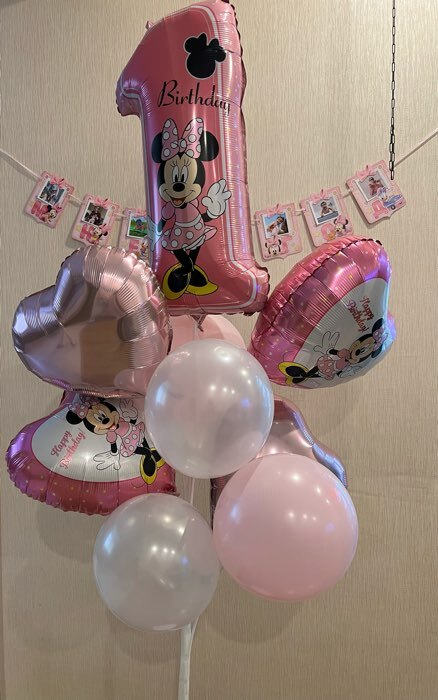 Фотография покупателя товара Букет из шаров фольгированных "Happy Birthday", набор 5 шт, Минни Маус, 4 сердечка, единичка - Фото 6