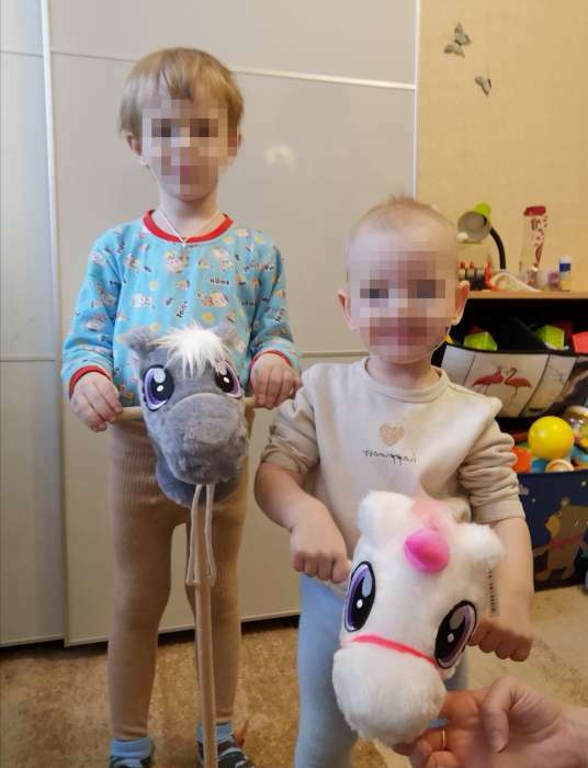 Фотография покупателя товара Мягкая игрушка «Конь-скакун», на палке, МИКС, цвет серый