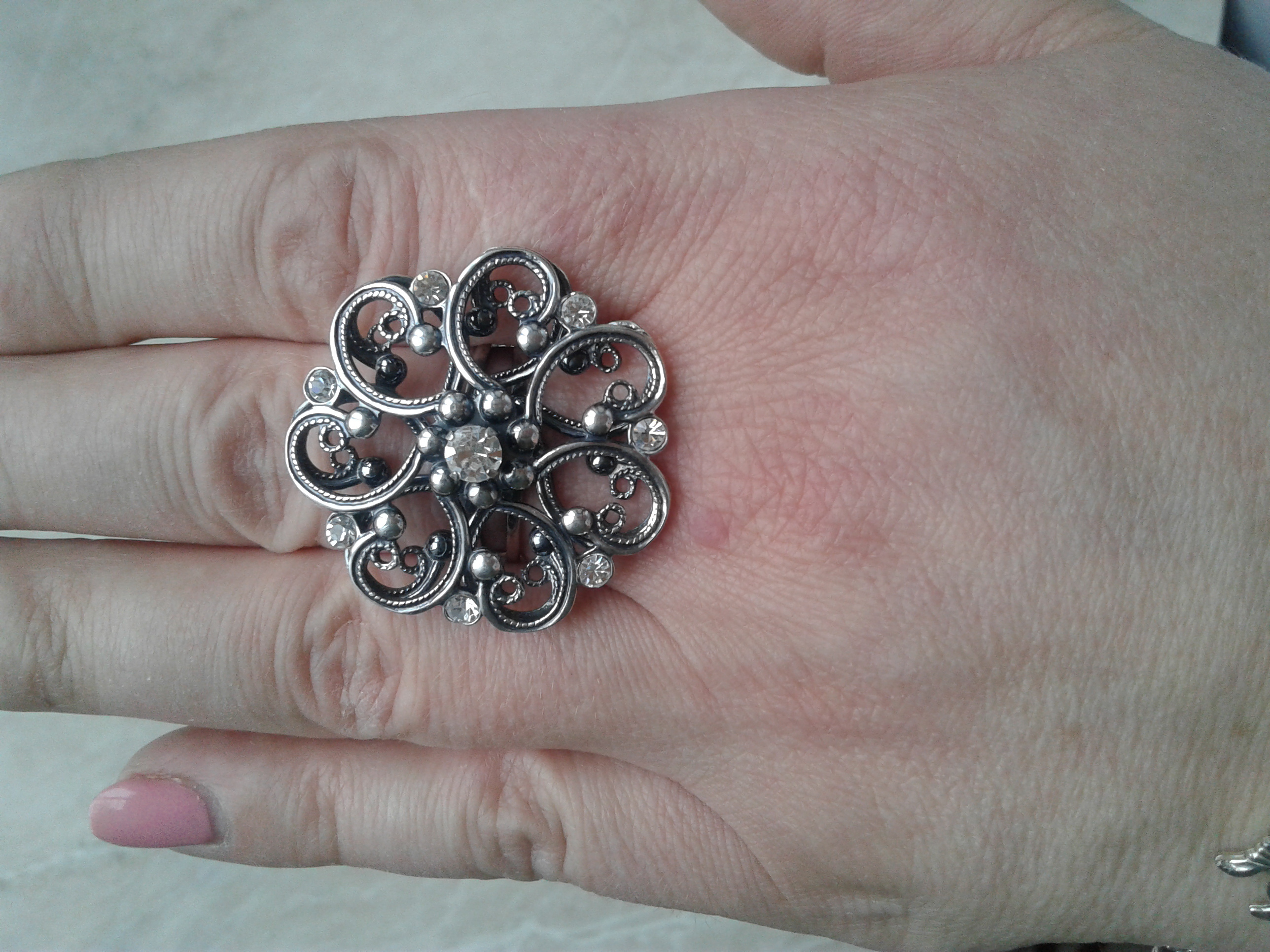 Фотография покупателя товара Кольцо "Цветок" кружевной, посеребрение с оксидированием, 19,5 размер - Фото 1