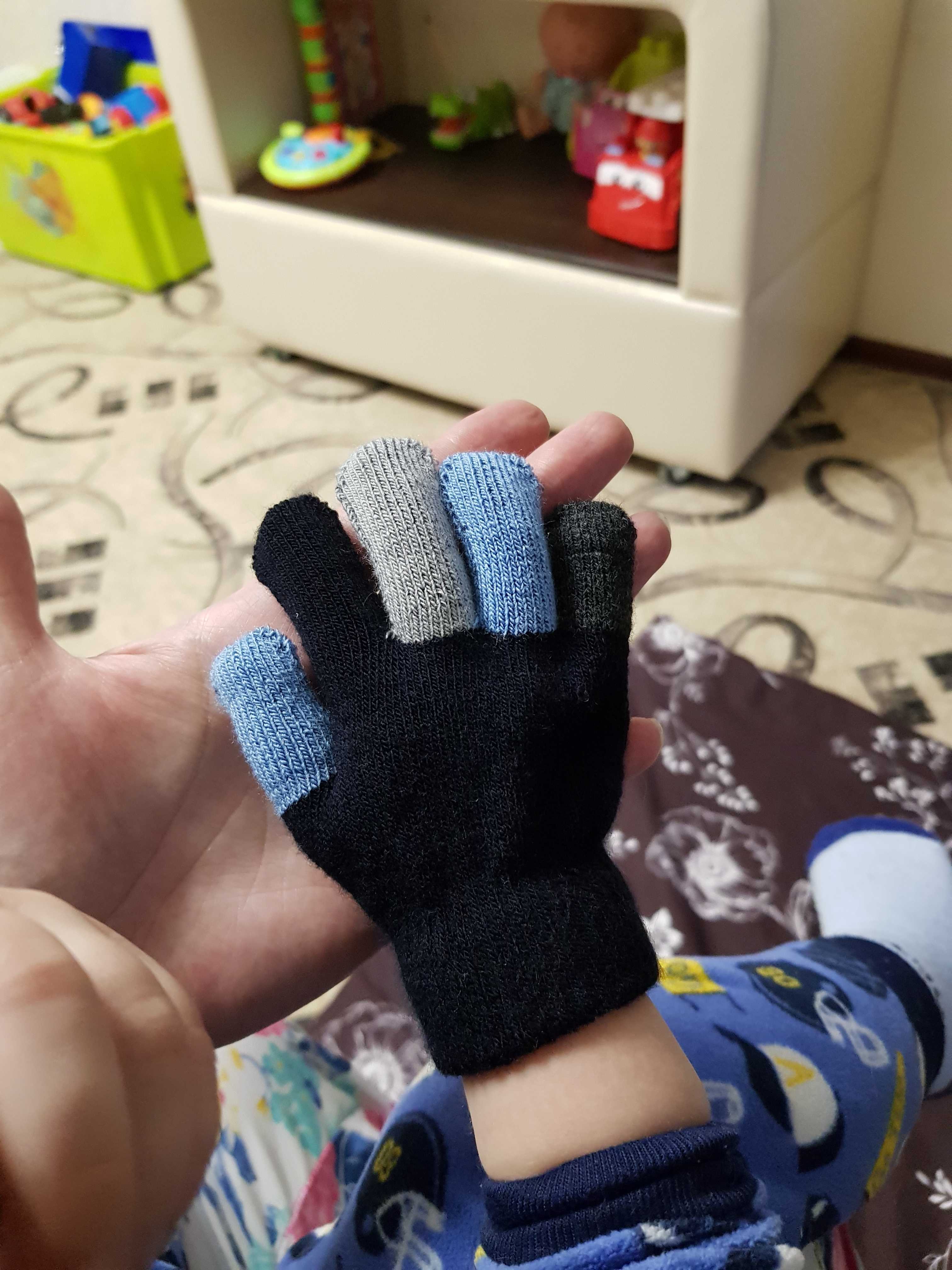 Фотография покупателя товара Перчатки одинарные для мальчика «Цветные пальчики», размер 17, цвет синий/серый меланж - Фото 1