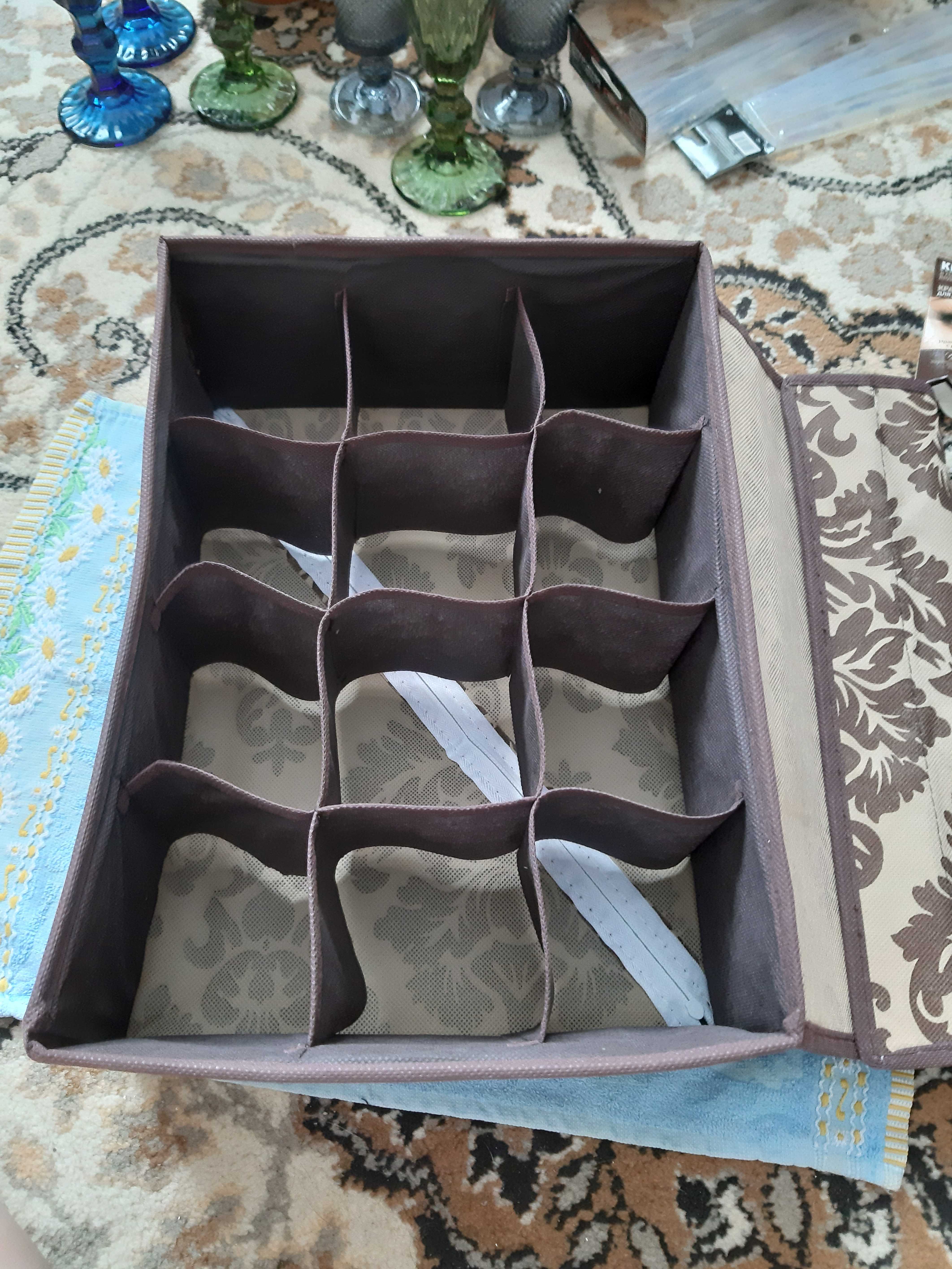 Фотография покупателя товара Органайзер для хранения белья с крышкой «Вензель», 12 отделений, 30×20×10 см, цвет коричнево-бежевый - Фото 4