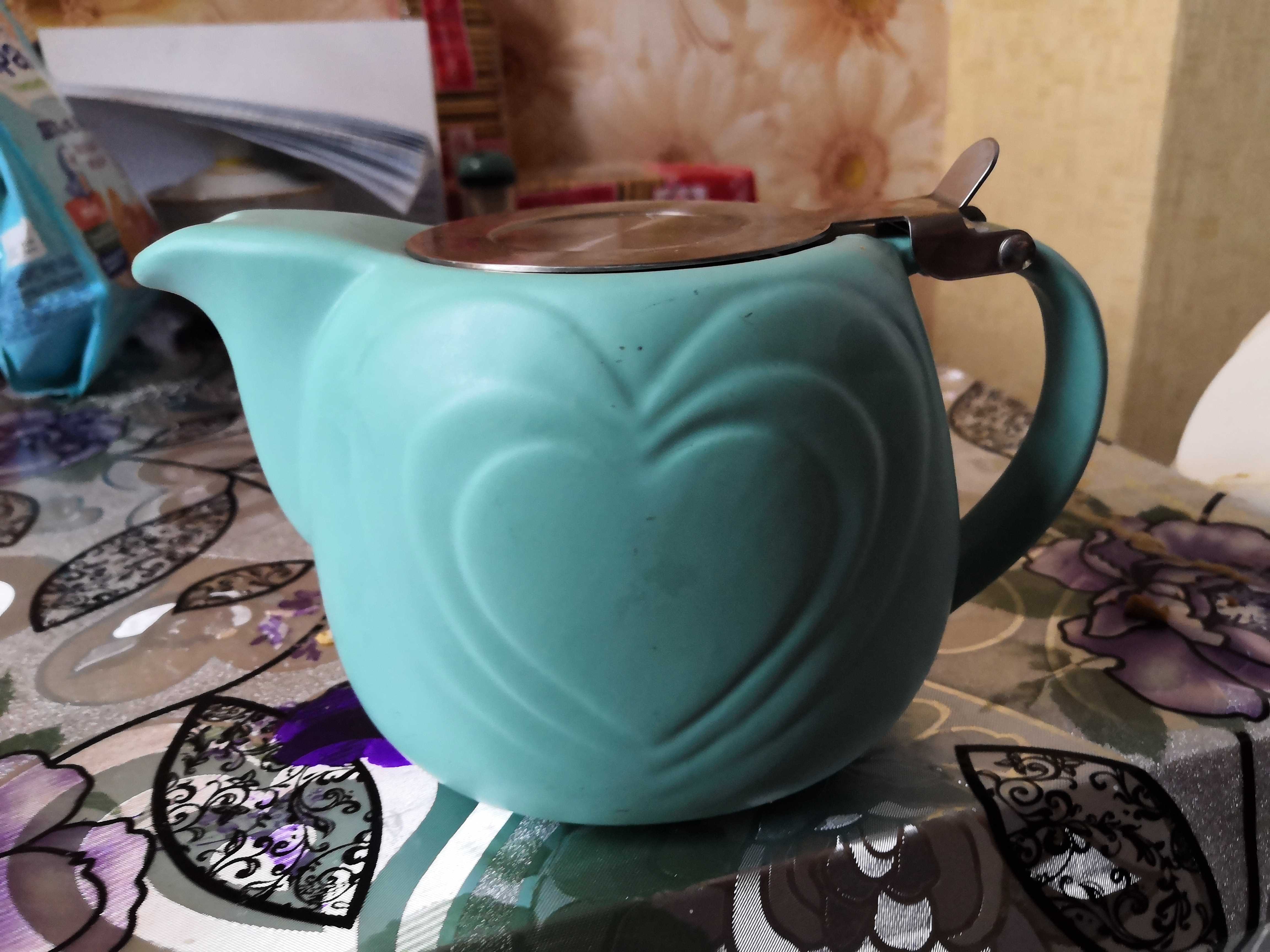 Фотография покупателя товара Чайник заварочный 700 мл "Сердца", с ситом, цвет бирюзовый - Фото 2