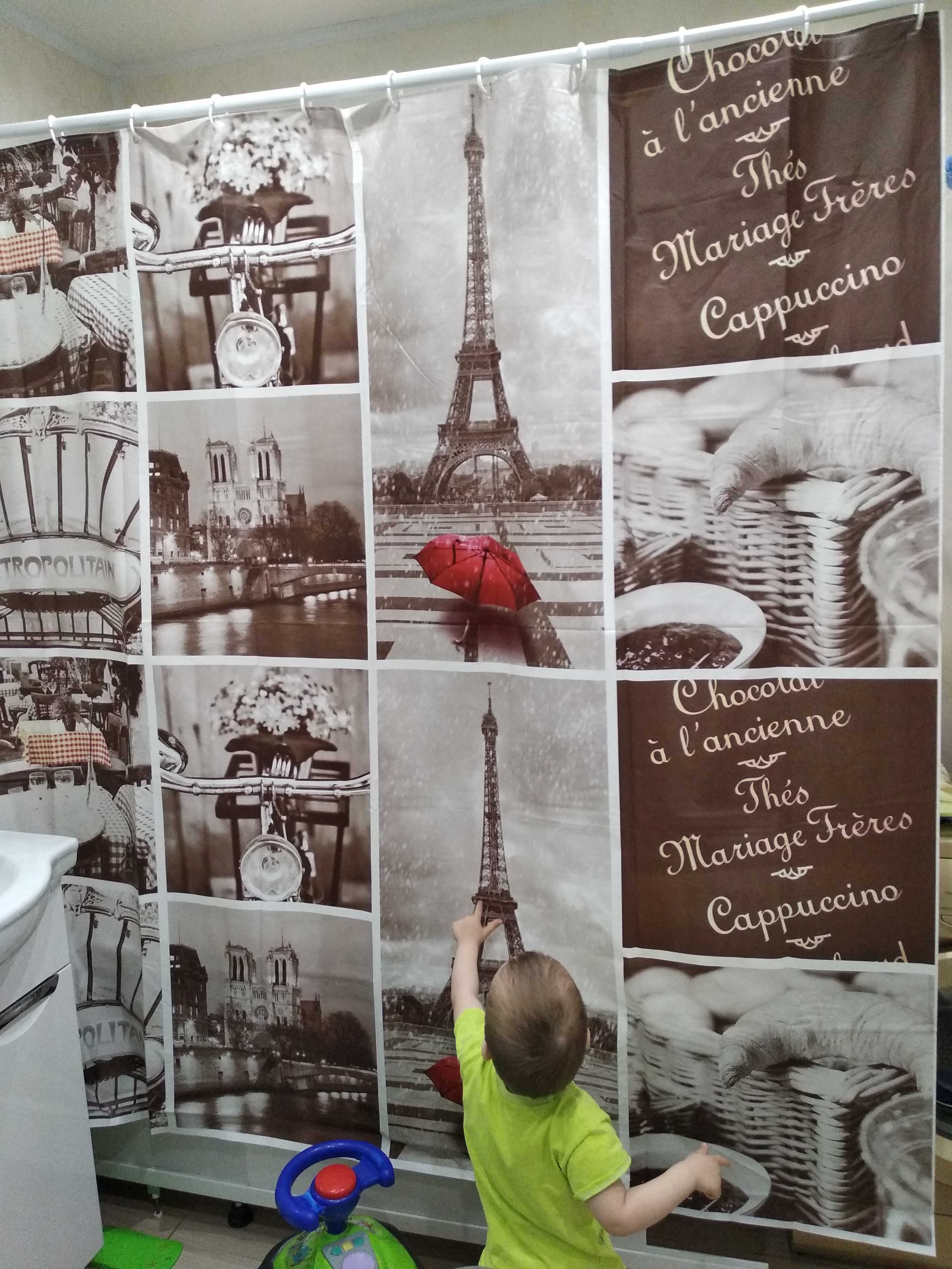Фотография покупателя товара Штора для ванны Доляна «Париж ретро», 180×180 см, EVA