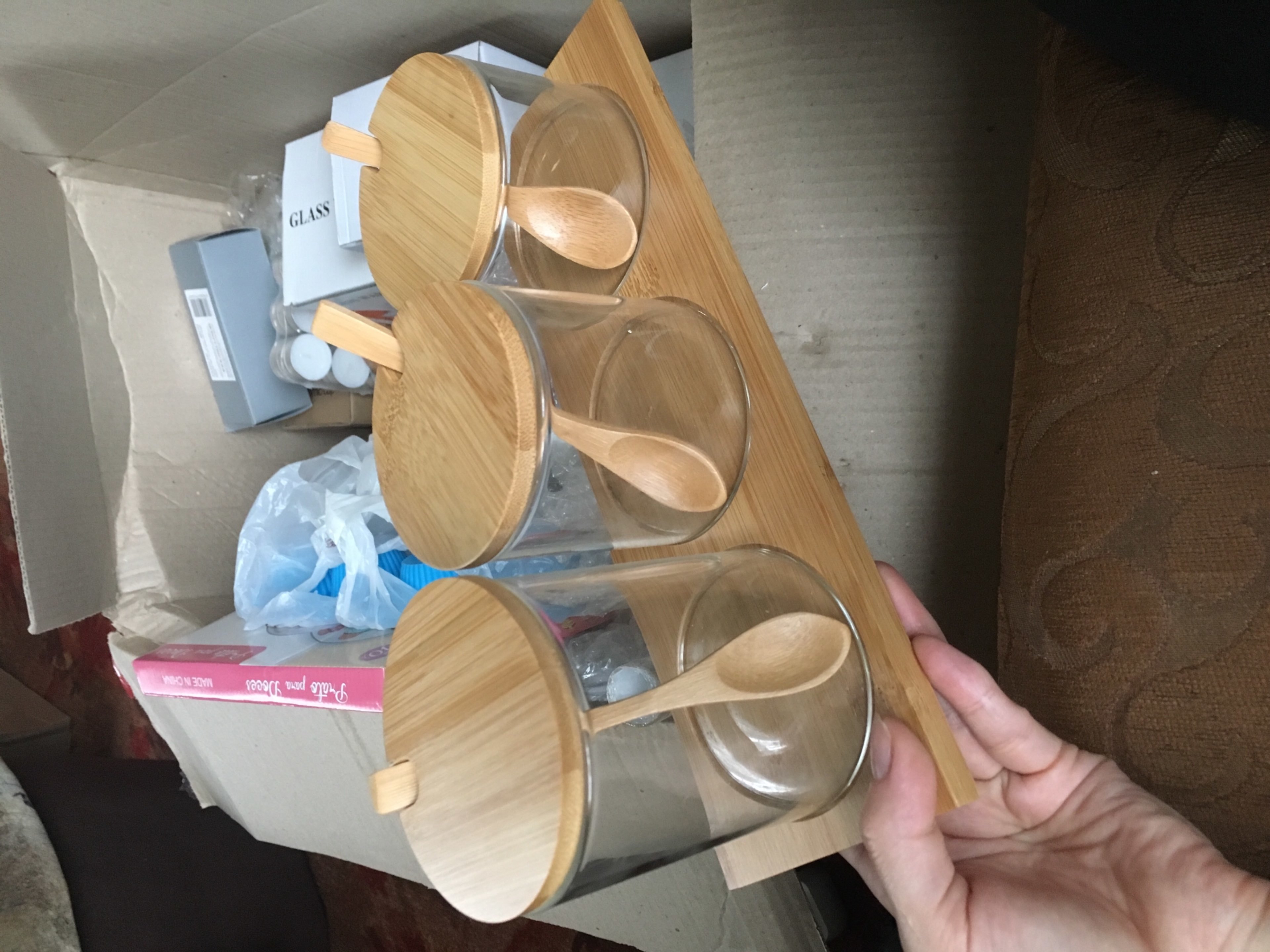 Фотография покупателя товара Набор стеклянных банок для сыпучих продуктов Magistro «Эко», 3 предмета: 220/320/420 мл, с ложками